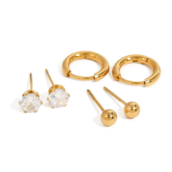 Wholesale Plain Hoop Earrings With Zircon Stainless Steel Geometric Style Electroplated