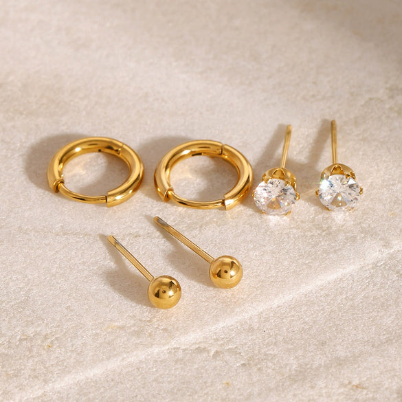 Wholesale Plain Hoop Earrings With Zircon Stainless Steel Geometric Style Electroplated