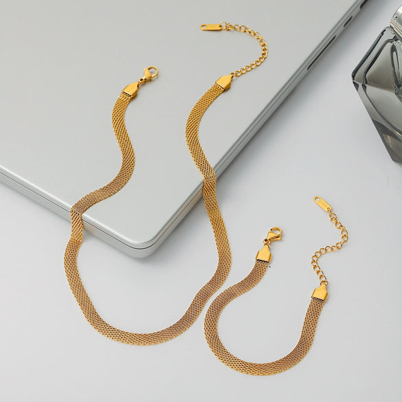 Wholesale Plain Jewelry For Women Titanium Steel And Stainless Steel Electroplated Ring Necklace And Bracelet With Geometric Style