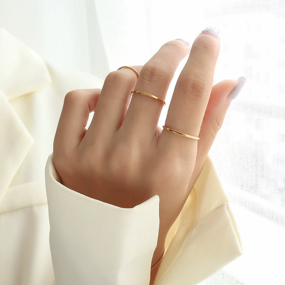 Wholesale Plain Thin Tail Ring For Women 316L Stainless Steel 18K Gold Electroplated Geometric Simple Jewelry