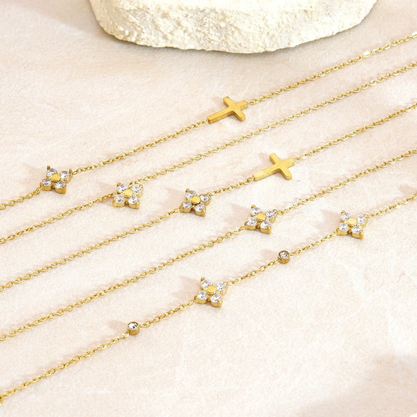 Wholesale Plants Flowers Pattern Stainless Steel Electroplated Women's Earrings Necklace And Bracelet Set Accessories
