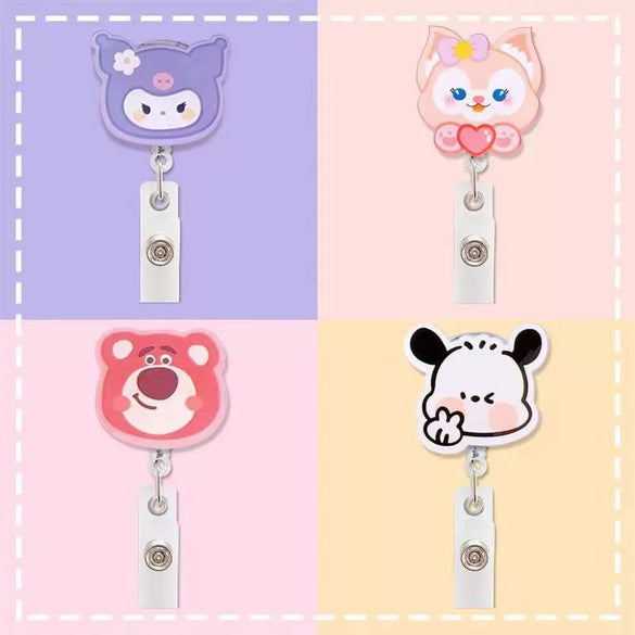 Wholesale Plastic Acrylic Nurse Badge Pendant Retractable Buckle Holder For Student School Bag With Cartoon Style
