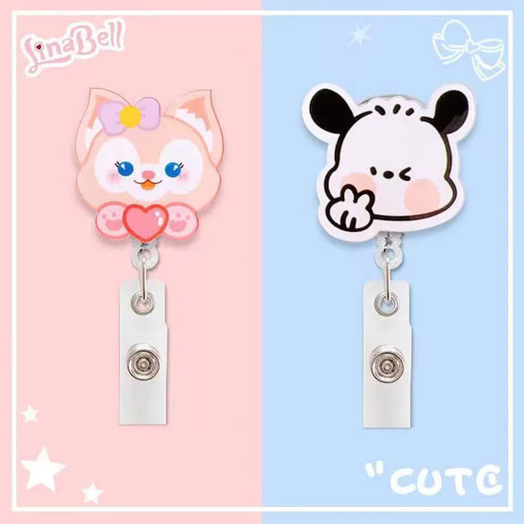 Wholesale Plastic Acrylic Nurse Badge Pendant Retractable Buckle Holder For Student School Bag With Cartoon Style