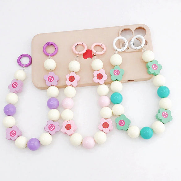 Wholesale Plastic And Resin Beaded Hand Chain With Printed Flower Design Lovely Style