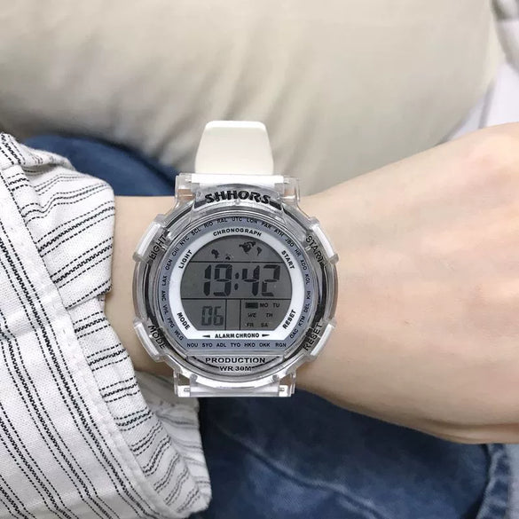 Wholesale Plastic And Silicone Round Dial Multifunctional Luminous Electronic Watch For Students With Stainless Steel Buckle