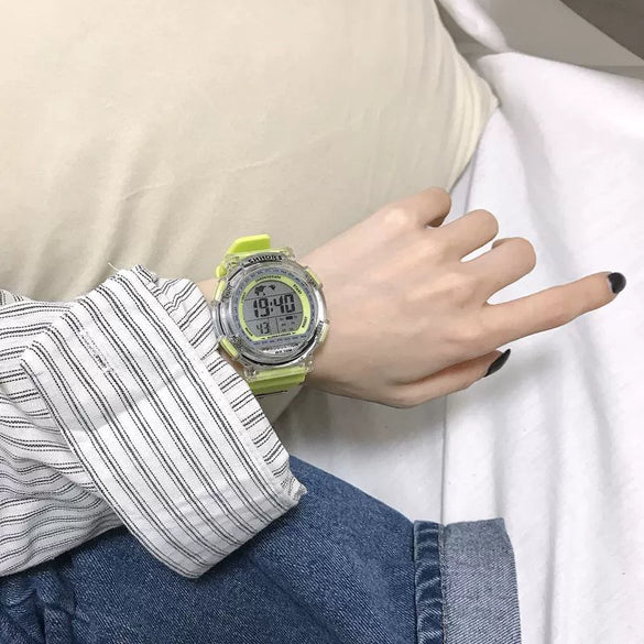 Wholesale Plastic And Silicone Round Dial Multifunctional Luminous Electronic Watch For Students With Stainless Steel Buckle