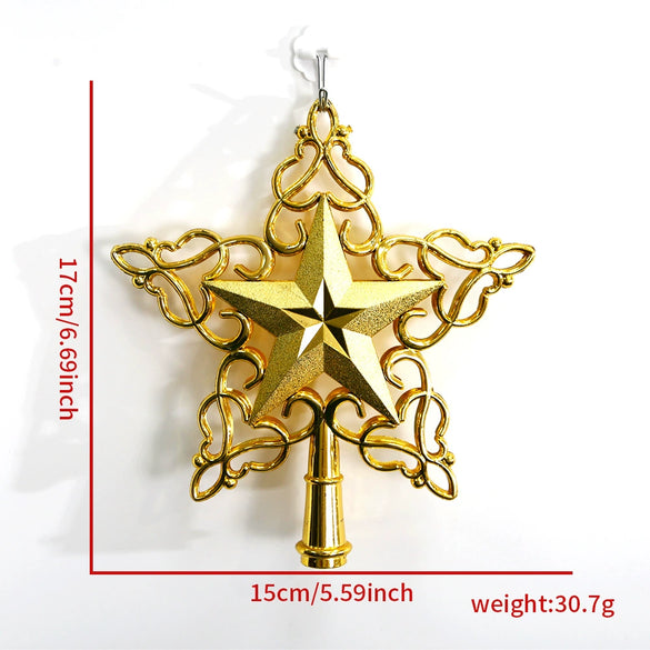 Wholesale Plastic Electroplated Fivepointed Star Christmas Tree Topper Decoration