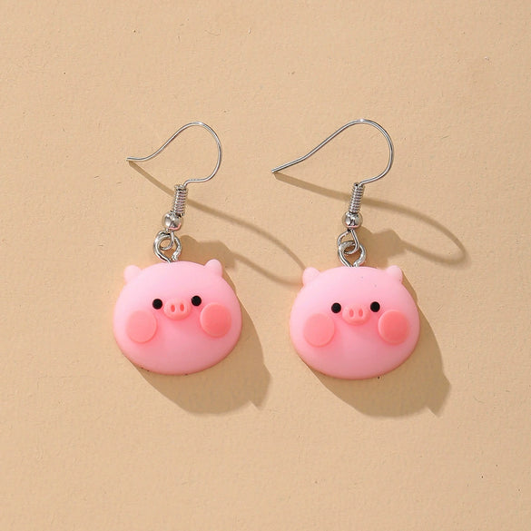 Wholesale Plastic Resin Animal Style Cute Pink Pig Earrings For Girls