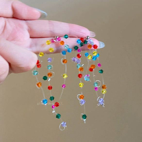 Wholesale Plastic Resin Handmade Flower Tassel Earrings With Silver Needle In Small Fresh Style