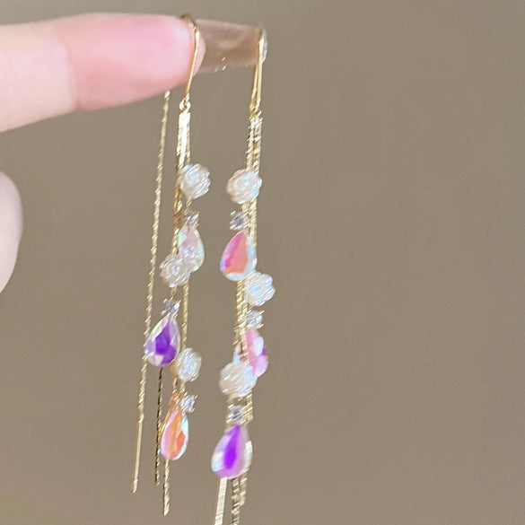 Wholesale Plastic Resin Handmade Flower Tassel Earrings With Silver Needle In Small Fresh Style