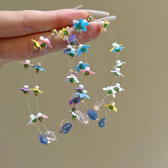 Wholesale Plastic Resin Handmade Flower Tassel Earrings With Silver Needle In Small Fresh Style