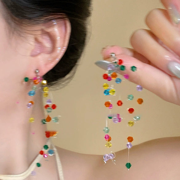 Wholesale Plastic Resin Handmade Flower Tassel Earrings With Silver Needle In Small Fresh Style