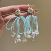 Wholesale Plastic Resin Handmade Flower Tassel Earrings With Silver Needle In Small Fresh Style