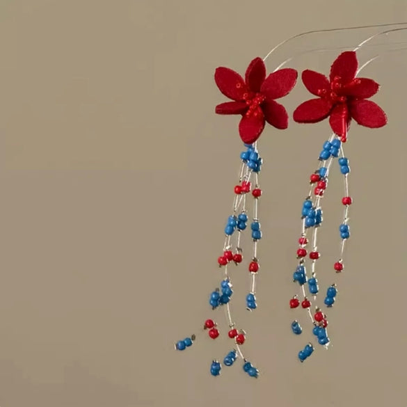 Wholesale Plastic Resin Handmade Flower Tassel Earrings With Silver Needle In Small Fresh Style