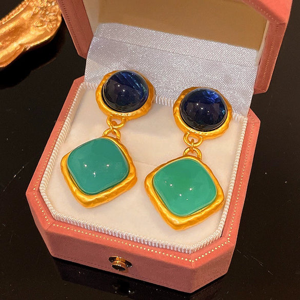 Wholesale Plastic Resin Heart Shaped Midancient Style Long Exaggerated Light Luxury Women's Earrings With Electroplating