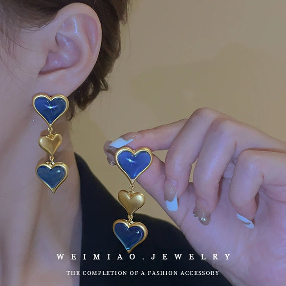 Wholesale Plastic Resin Heart Shaped Midancient Style Long Exaggerated Light Luxury Women's Earrings With Electroplating