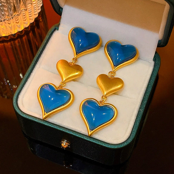 Wholesale Plastic Resin Heart Shaped Midancient Style Long Exaggerated Light Luxury Women's Earrings With Electroplating
