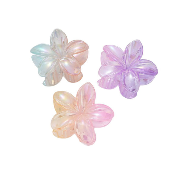 Wholesale Plastic Resin Jelly Color Frangipani Electroplated Hair Clips For Women