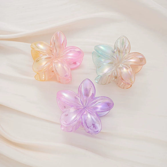 Wholesale Plastic Resin Jelly Color Frangipani Electroplated Hair Clips For Women