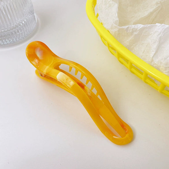 Wholesale Plastic Resin Marble Pattern Heart Shape Handmade Girl's Side Hairpin Horizontal Clip Duckbill Clip