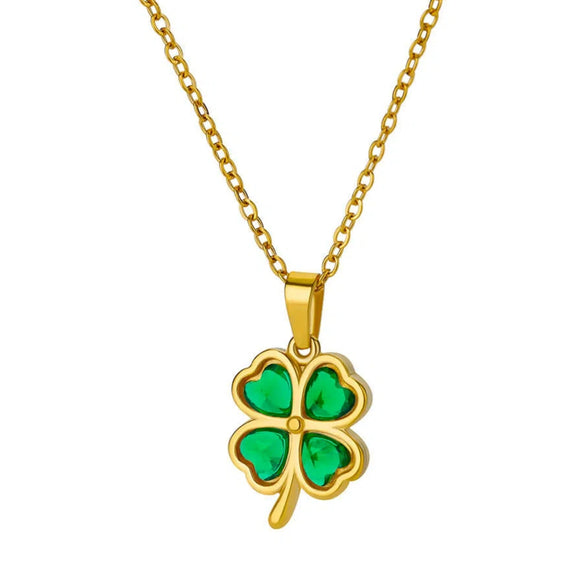 Wholesale Plastic Resin Mixed Gemstone Inlay Geometric Fourleaf Clover Clavicle Chain Necklace For Women With Electroplating Design