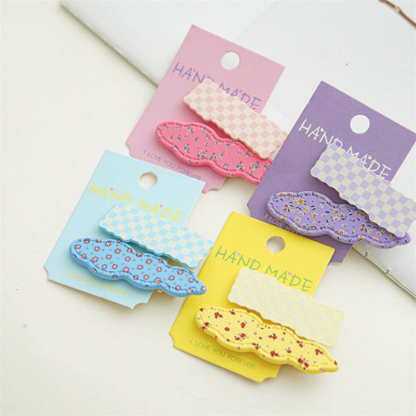 Wholesale Plastic Resin Sweet Handmade Duckbill Clip Hair Accessories With Wave Plaid And Colorful Floral Design For Girls