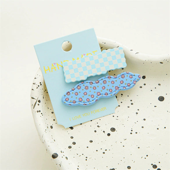 Wholesale Plastic Resin Sweet Handmade Duckbill Clip Hair Accessories With Wave Plaid And Colorful Floral Design For Girls