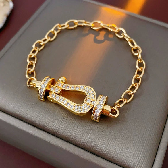 Wholesale Plastic Zircon Horseshoe Buckle Geometric Minimalist Bracelet