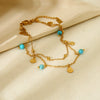 Wholesale Plated 18K Stainless Steel Geometric Natural Turquoise Pendant Mini Shell Tassel Doublelayer Foot Chain For Women