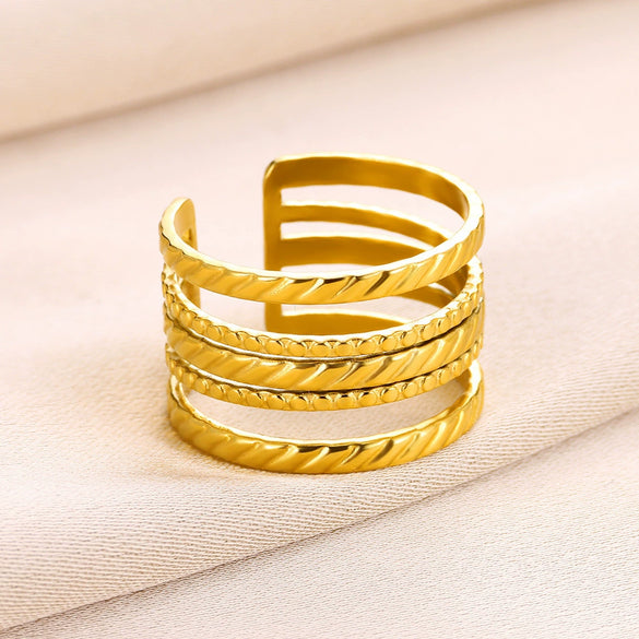 Wholesale Plated Stainless Steel Geometric Multi Layer Open Irregular Ring For Women And Unisex