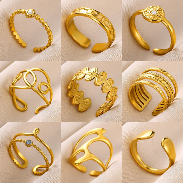 Wholesale Plated Stainless Steel Geometric Multi Layer Open Irregular Ring For Women And Unisex