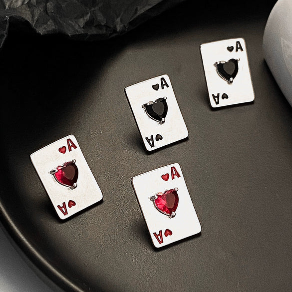 Wholesale Playing Card Earrings Copper Inlaid Heart Rhinestone Geometric Electroplating For Women
