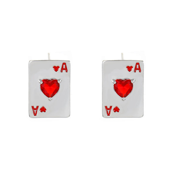 Wholesale Playing Card Earrings Copper Inlaid Heart Rhinestone Geometric Electroplating For Women