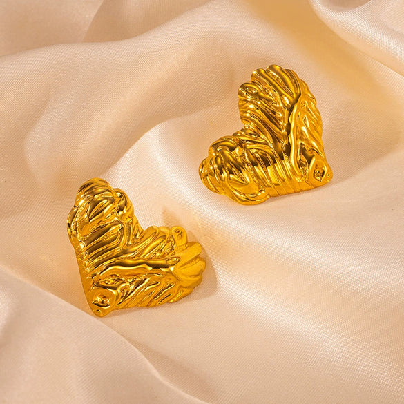 Wholesale Pleated Love Titanium Steel Earrings Light Luxury Heart Shape Electroplating For Women