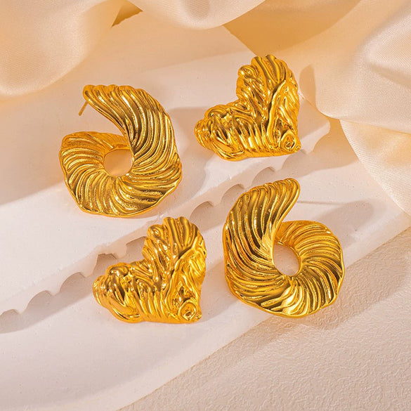 Wholesale Pleated Love Titanium Steel Earrings Light Luxury Heart Shape Electroplating For Women