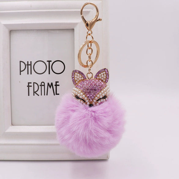Wholesale Plush Alloy Fox Head Fur Ball Bag Pendant Key Chain