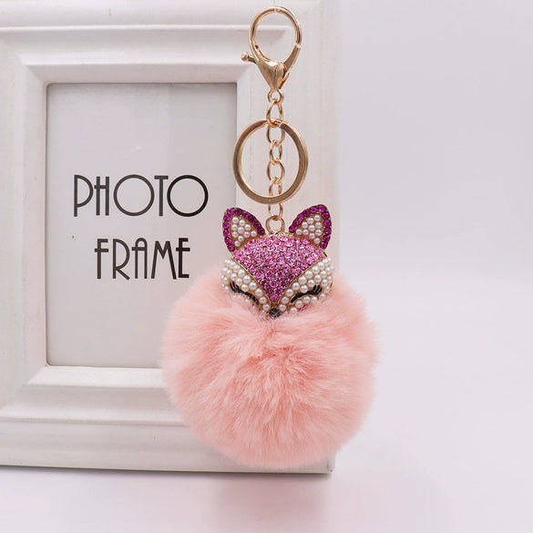 Wholesale Plush Alloy Fox Head Fur Ball Bag Pendant Key Chain