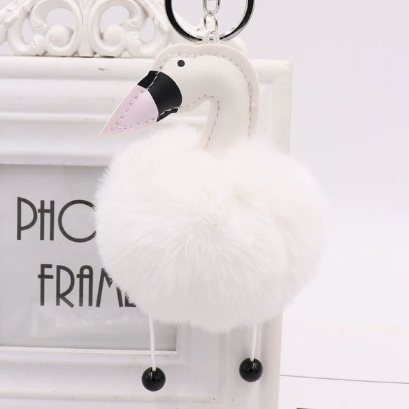 Wholesale Plush Cute White Swan Fur Ball Keychain Pendant