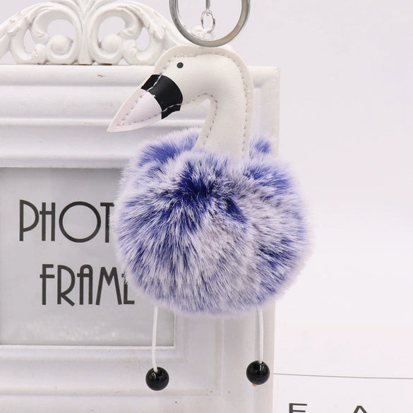 Wholesale Plush Cute White Swan Fur Ball Keychain Pendant