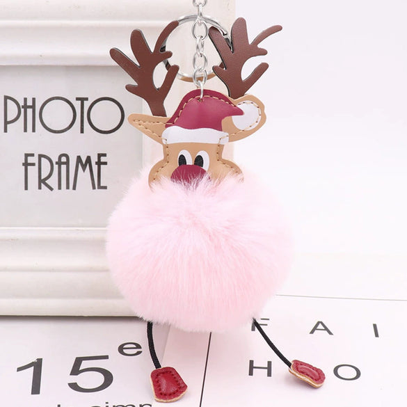 Wholesale Plush Fawn Fur Ball Elk Christmas Keychain Bag Pendant