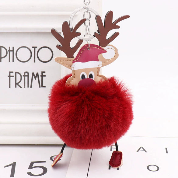 Wholesale Plush Fawn Fur Ball Elk Christmas Keychain Bag Pendant