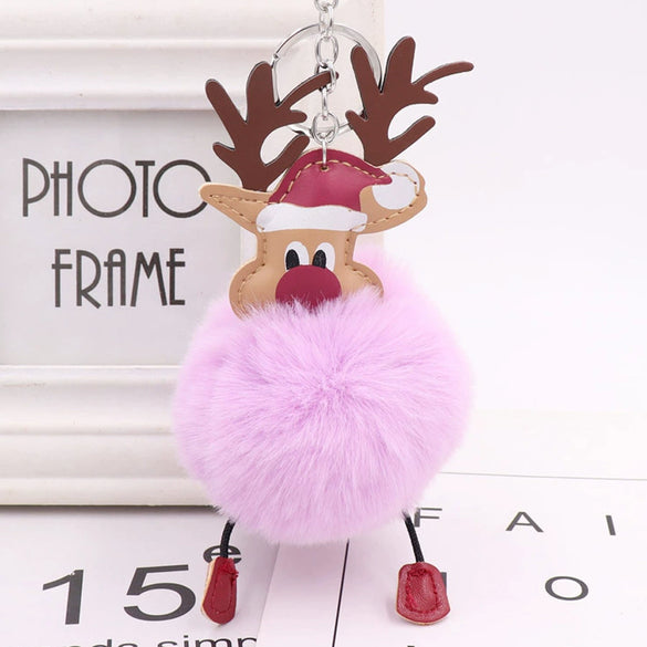 Wholesale Plush Fawn Fur Ball Elk Christmas Keychain Bag Pendant