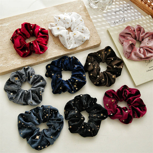 Wholesale Plush Flannel Handmade Star Shaped High Elastic Hair Rings For Autumn And Winter