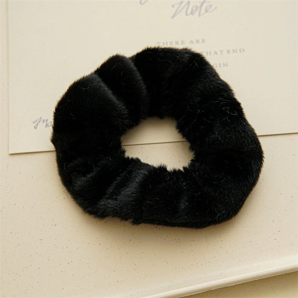 Wholesale Plush Hair Accessories For Women Handmade Rabbit Fur And Fabric Hair Rings Hair Flowers