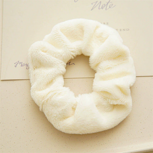 Wholesale Plush Hair Accessories For Women Handmade Rabbit Fur And Fabric Hair Rings Hair Flowers