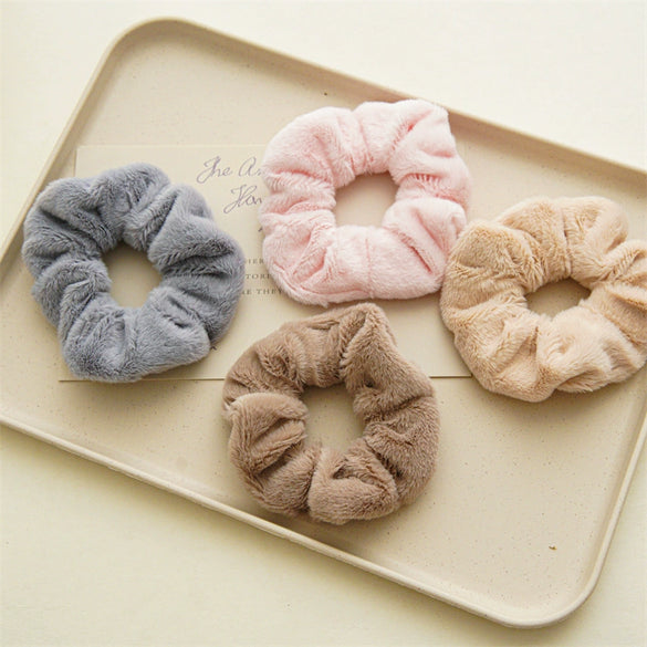 Wholesale Plush Hair Accessories For Women Handmade Rabbit Fur And Fabric Hair Rings Hair Flowers