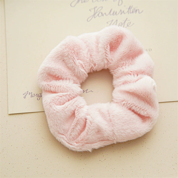 Wholesale Plush Hair Accessories For Women Handmade Rabbit Fur And Fabric Hair Rings Hair Flowers