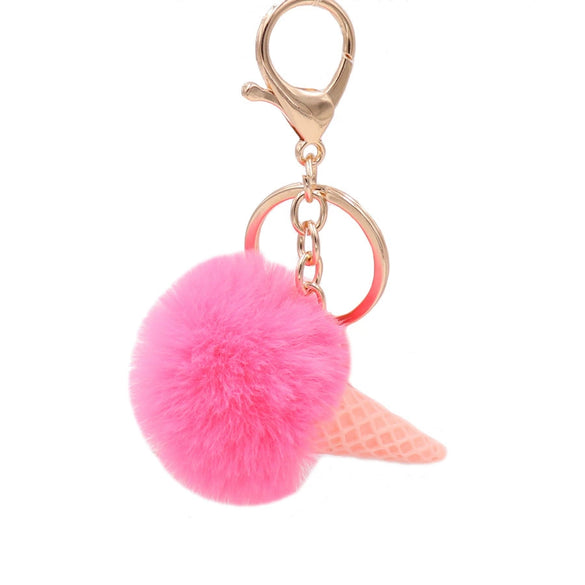 Wholesale Plush Imitation Rex Rabbit Fur Ice Cream Cone Key Chain Pendant