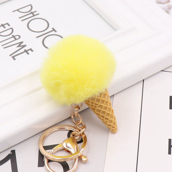 Wholesale Plush Imitation Rex Rabbit Fur Ice Cream Cone Key Chain Pendant
