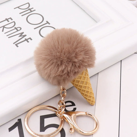 Wholesale Plush Imitation Rex Rabbit Fur Ice Cream Cone Key Chain Pendant